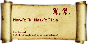 Manák Natália névjegykártya